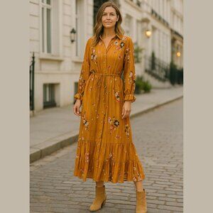 PART TWO Pumpkin Floral Longsleeve Maxi Dress Womens Sz 6 Feminine Fall Chic